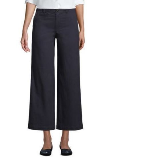 NWT LANDS' END CHINO MID RISE WIDE LEG ANKLE PANTS DARK IRON GRAY 4 - Picture 1 of 5